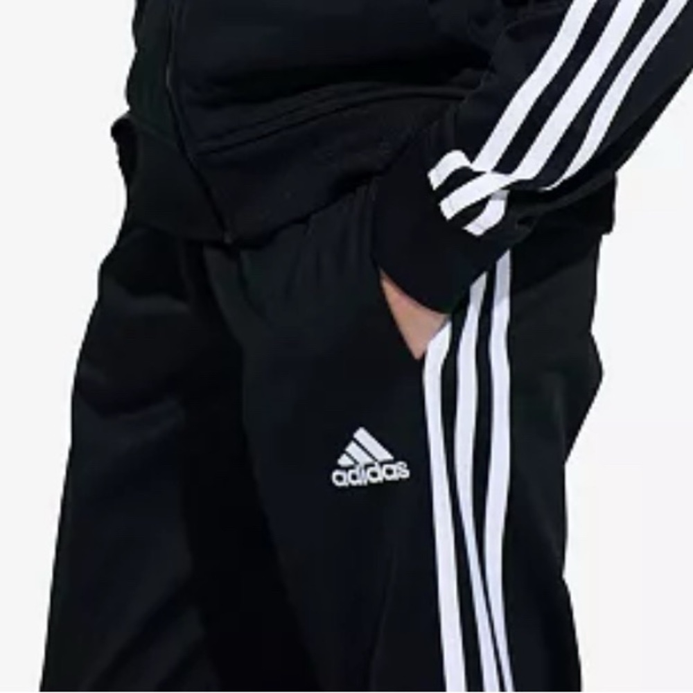 Adidas Kids Black Joggers with White Stripes